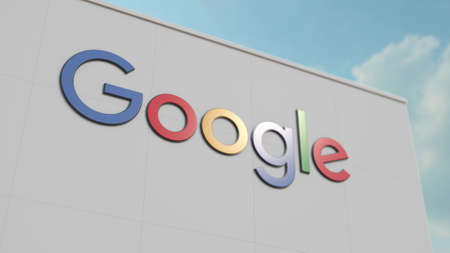 Google logo on the wall. Editorial 3D renderingのeditorial素材