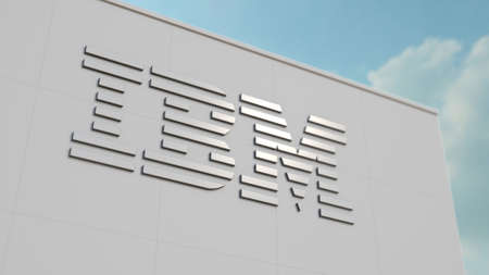 IBM corporation logo on the wall. Editorial 3D renderingのeditorial素材