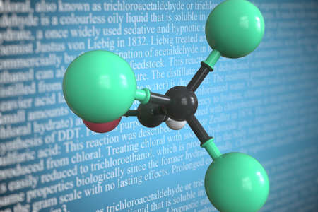 Molecular model of chloral, 3D rendering