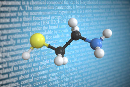 Molecular model of cysteamine, 3D renderingの写真素材