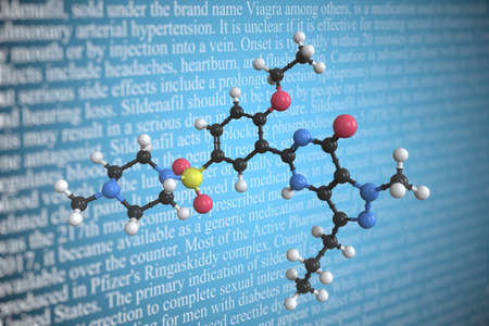 Sildenafil scientific molecular model, 3D renderingの写真素材