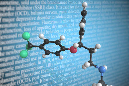 Molecular model of fluoxetine, 3D renderingの写真素材