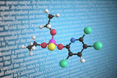 Chlorpyrifos scientific molecular model, 3D renderingの写真素材
