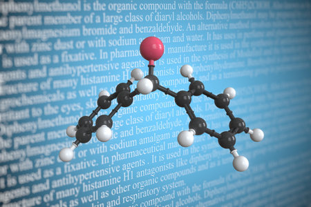 Molecular model of diphenylmethanol, 3D renderingの写真素材