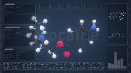 Overview of the molecule of procaine on the computer screen. 3d renderingの写真素材