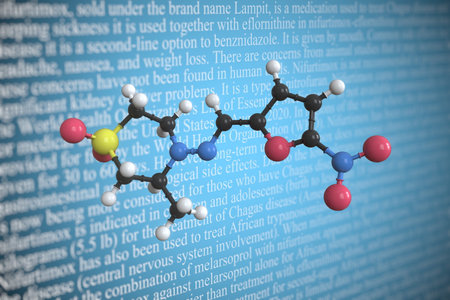 Molecular model of nifurtimox, 3D renderingの写真素材