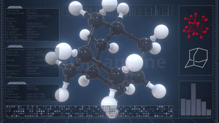 Overview of the molecule of adamantane on the computer screen. 3d renderingの写真素材