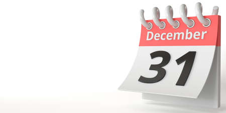 December 31 date on a tear-off calendar, 3d renderingの写真素材