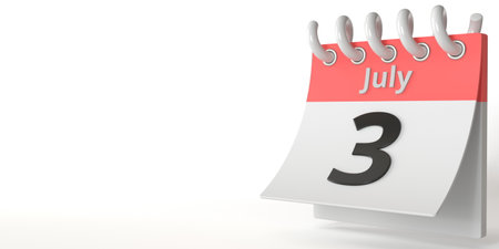 July 3 day on a tear-off calendar, 3d renderingの写真素材