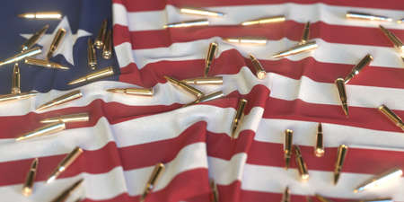 Many bullets on the flag of Liberia. Gun control or war related conceptual 3D renderingの写真素材