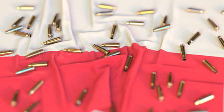 Bullet shells on the flag of Poland. War or crime related 3D rendering