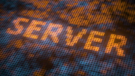 Pixels on the screen compose SERVER text. 3D rendering