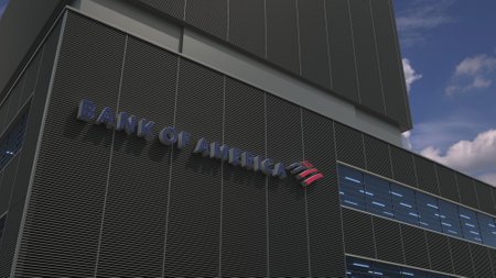 Bank of America logo on the modern building. Editorial 3d renderingのeditorial素材