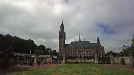 THE HAGUE, NETHERLANDS - JULY 10, 2022. The Peace Palace, a historic international law administrative buildingのeditorial素材