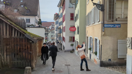 ZURICH, SWITZERLAND - JANUARY 1, 2023. Fortunagasse street in old city centreのeditorial素材