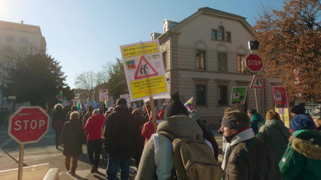 MULHOUSE, FRANCE - FEBRUARY 7, 2023 Street protesters against retirement age increase in Franceのeditorial素材