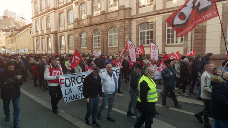 MULHOUSE, FRANCE - FEBRUARY, 2023 French protestersのeditorial素材
