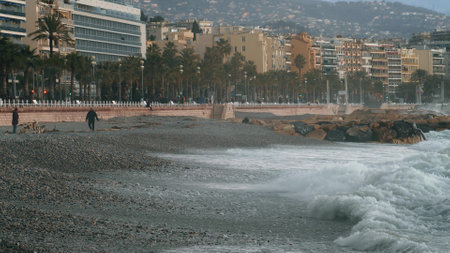 NICE, FRANCE - MARCH 10, 2024. The city of Nice as seen from the sea in winter, French Rivieraのeditorial素材