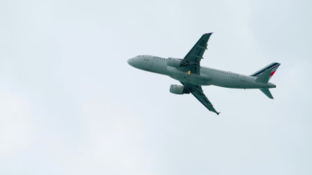 NICE, FRANCE - MARCH 10, 2024. Ascending Air France F-GKXG Airbus A320-214 airlinerのeditorial素材