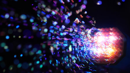 Colorful LED lit soap bubble machine in the dark