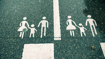Family parking lot symbol on asphaltの写真素材