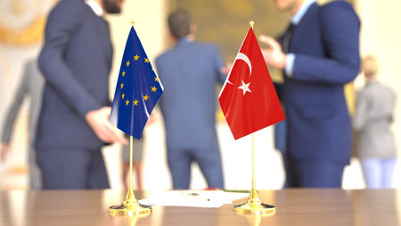 European Union and Turkey political dialogue, 3D rendering