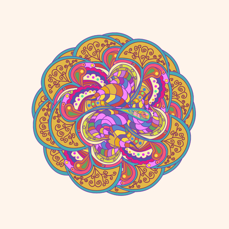 Ornamental round lace pattern, circle background with many details, looks like crocheting handmade lace, lacy arabesque designs. Orient traditional ornament. Oriental motifのイラスト素材