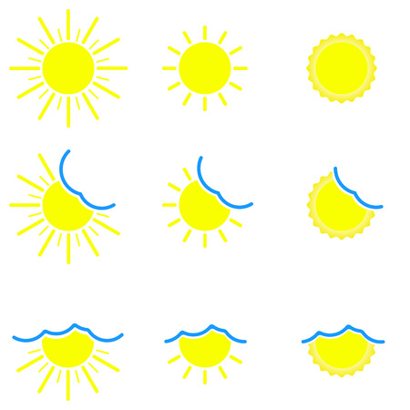 Set of sun icon, sun shape. Set of different suns. Collection of sun icon, shape, label, symbol for weather or climate project.のイラスト素材
