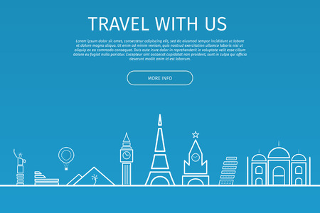 Infographics elements. Travel and Famous Landmarks. Line illustration.のイラスト素材