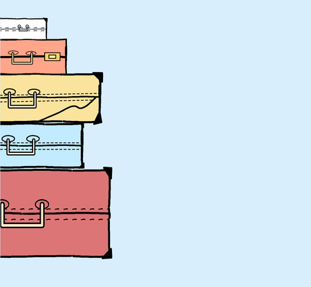 Mountain vintage suitcases. Background travel poster with suitcases.のイラスト素材