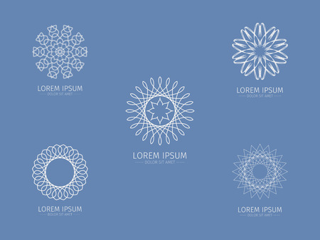 Set of luxury white Logotype. in the shape of a flower. Simple geometric emblem for boutique. Vector sign.のイラスト素材