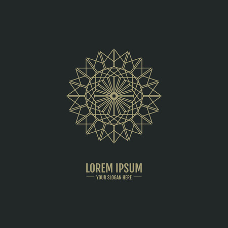 Luxury abstract logotype in the shape of a flower. Simple geometric emblem for boutique, relax or spa center, yoga studio, healthcare and traditional medicine . Vector ornamental sign. Lineart logo.のイラスト素材