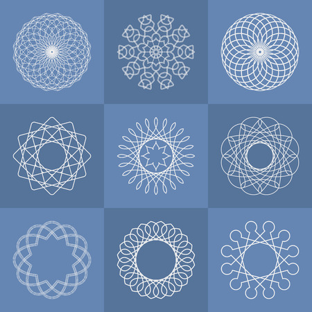 Set of luxury white Logotype. Logo in the shape of a flower. Simple geometric emblem for boutique. Vector sign.のイラスト素材