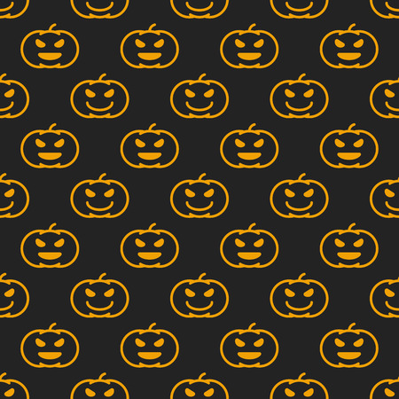 Halloween different linear seamless pattern with smiling pumpkin . Endless texture for wallpaper, web page background, wrapping paper and etc. Retro outline style for info graphics, media interfaces.のイラスト素材
