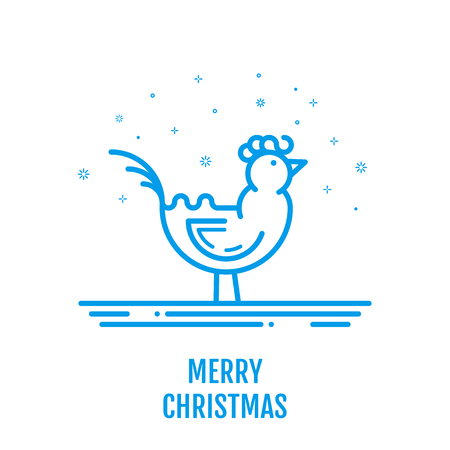 Merry Christmas icon concept with rooster in outline style. New year design for banner web graphics wallpaper page background invitation greeting card flyer poster template. Vector Illustration.のイラスト素材