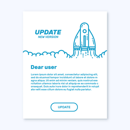 Vector illustration of concept Update technology and rocket in flat line style. Modern blue graphic UI UX interface design banner for web design projects, marketing applications.のイラスト素材