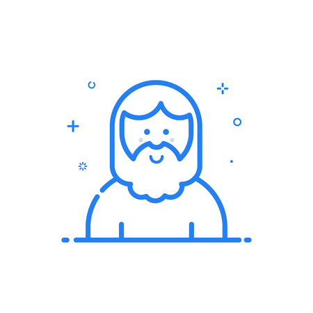 Vector illustration of blue icon in flat line style. Linear cute and smiling hipser man with beard. Graphic design concept of avatar use in Web Project and Applications Outline isolated object.のイラスト素材