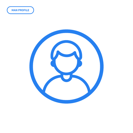 Vector illustration of flat line male icon. Graphic design concept of man profile. Use in Web Project and Applications. Blue outline isolated object.のイラスト素材