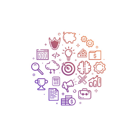 Vector illustration of circular colorfu icon in flat line style. Design concept of Business, Start up, Management, Online Marketing, Analysis, SEO and development use in Web Project and Applications.のイラスト素材