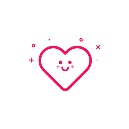 Vector illustration of pink icon in flat line style. Linear cute and happy heart. Graphic design concept of valentin day sign use in Web Project and Applications Outline isolated object.のイラスト素材
