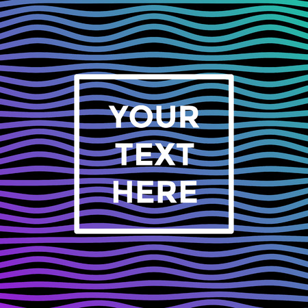 Vector illustration of dark  pattern or stripes background with wavy, curving distortion effect. Bending, warped blue and purple gradient lines and place for text in square.のイラスト素材