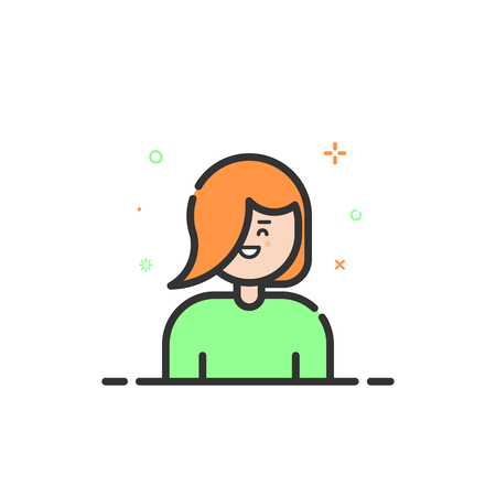 Vector illustration of color icon in flat line style. Linear blue cute and happy girl.の写真素材