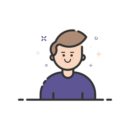 Vector illustration of blue icon in flat line style. Linear blue cute and happy man.の写真素材
