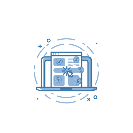 Vector illustration of flat bold line laptop and screen with browser icon.の写真素材