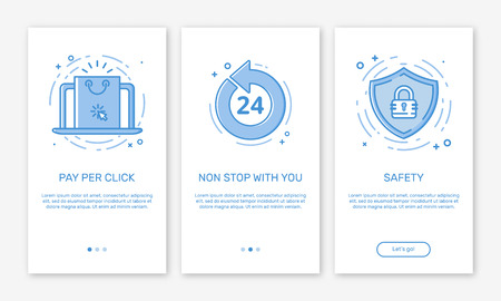 Illustration of on boarding app screens concept business start up application for mobile apps in line style.のイラスト素材
