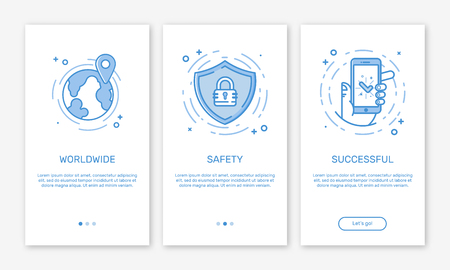 Illustration of on boarding app screens and web concept online payments application for mobile apps in line style.のイラスト素材
