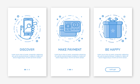 Vector Illustration of onboarding app screens and web concept online payments application for mobile apps in line style.のイラスト素材