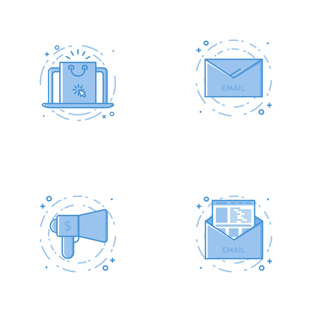 Vector business Illustration in filled bold line style. Set of outline cute and simple icons with laptop with, email letter, speaker and letter. Use in Web Project and App Outline isolated objectの写真素材