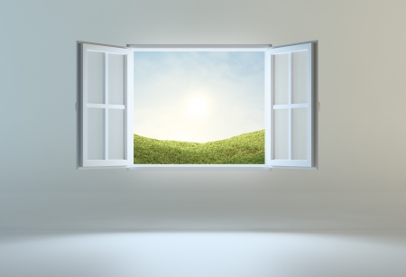 Open window leading to another placeの写真素材