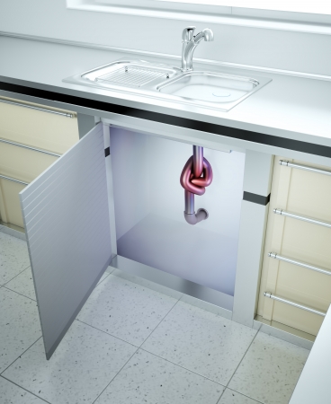 Clogged sink - drain pipe with a knotの写真素材